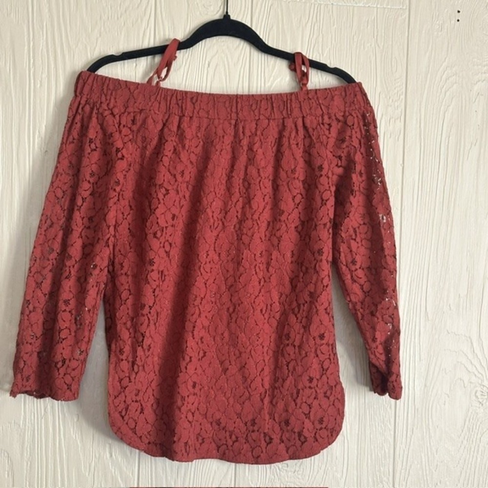 Seven Sisters Womens Rust Red Lace Off Shoulder Long Sleeve Blouse Top Large